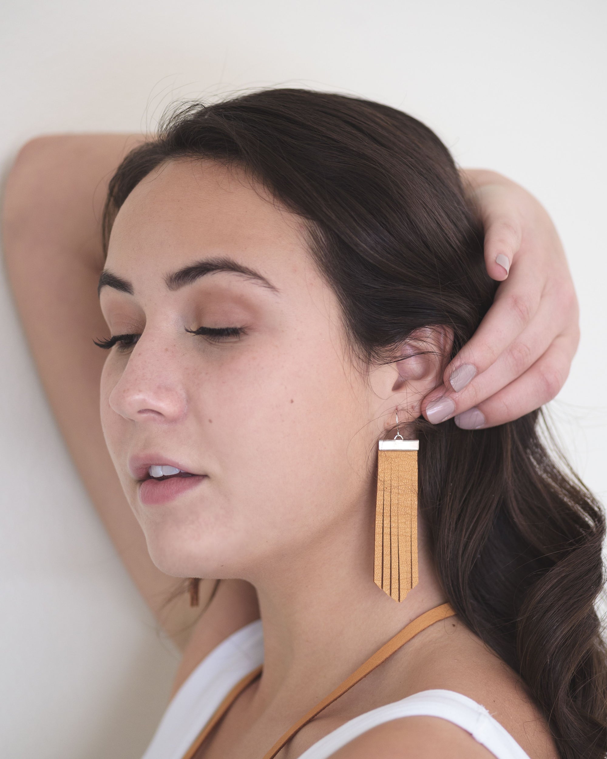 On The Fringe Earrings-Tobacco Deerskin