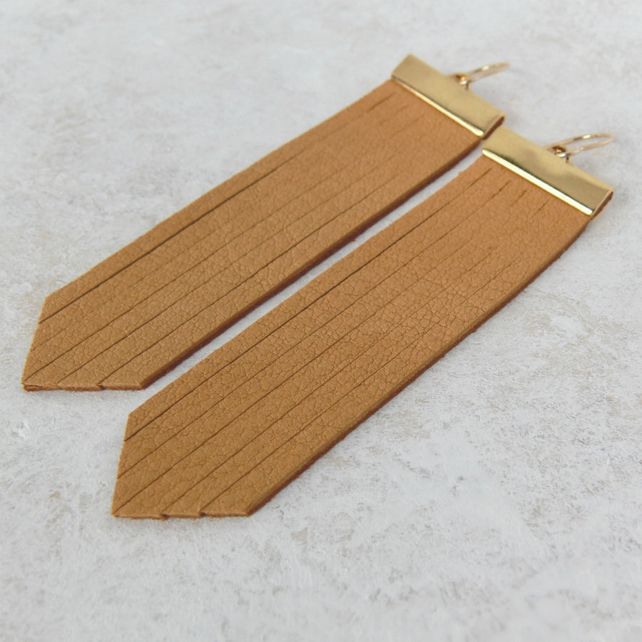 On The Fringe Earrings-Tobacco Deerskin