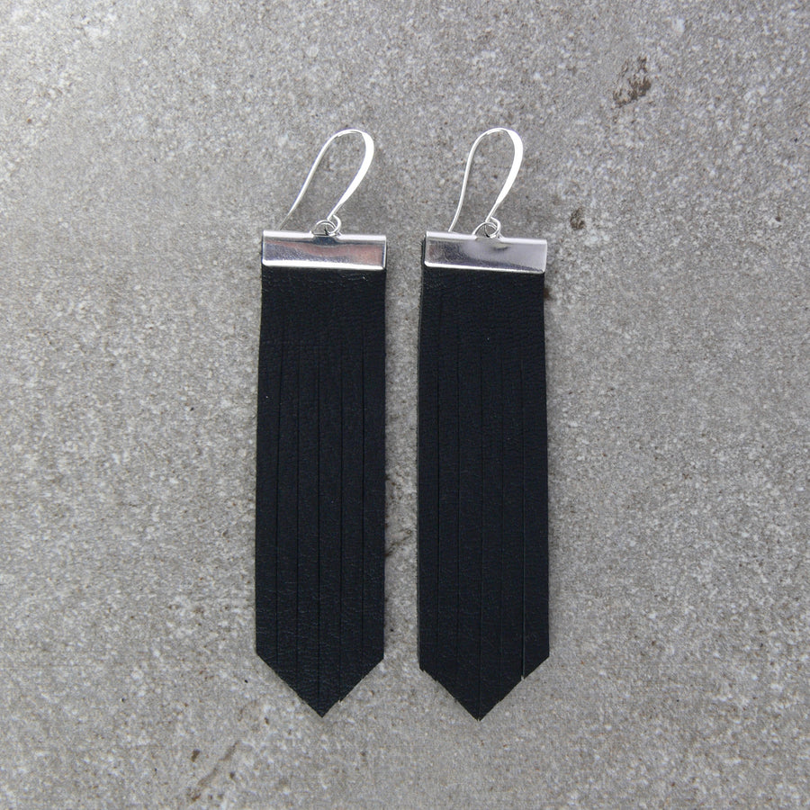 On The Fringe Earrings- Black Deerskin