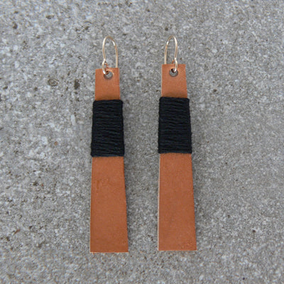 Wrapped Leather Earrings-Black