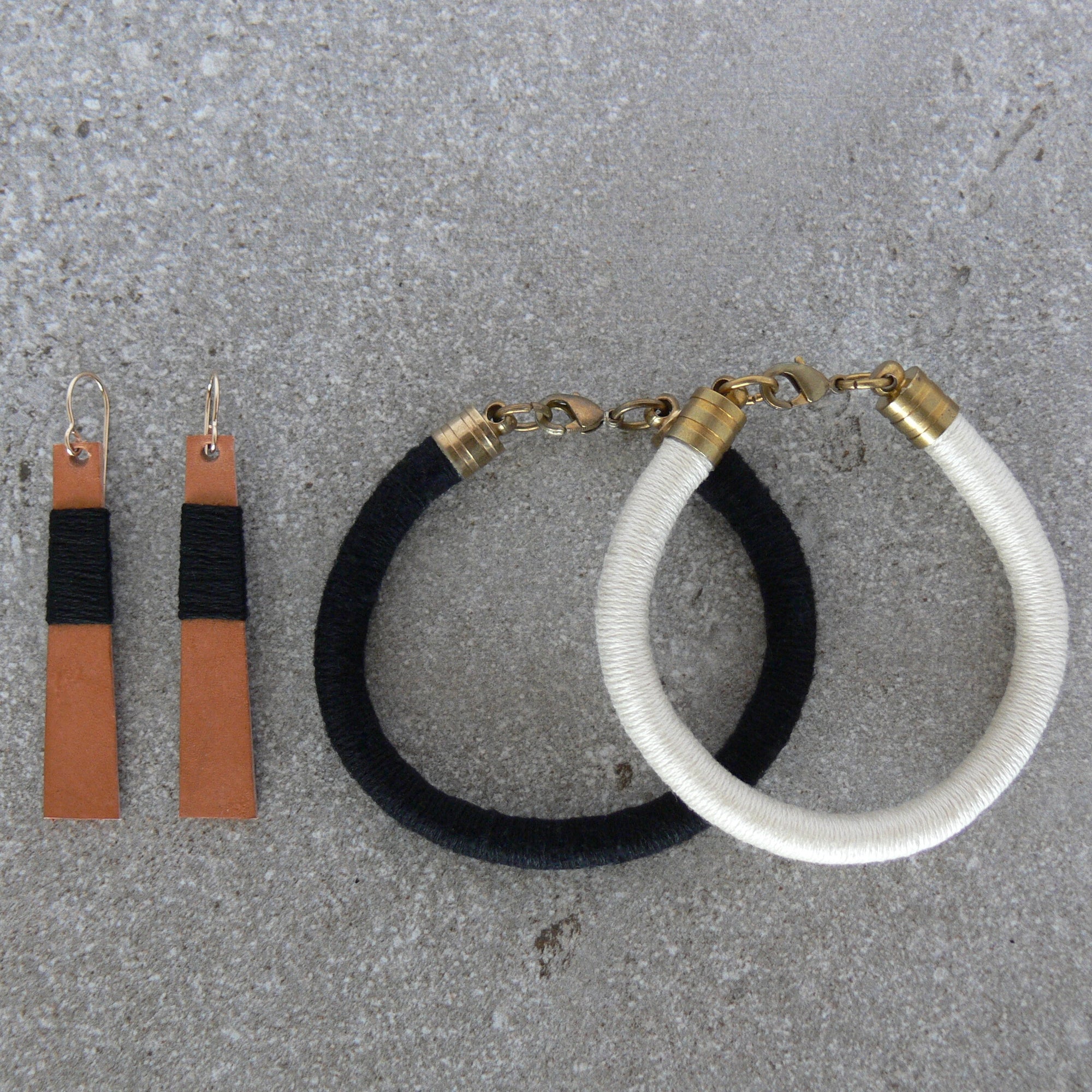 Wrapped Leather Earrings-Black