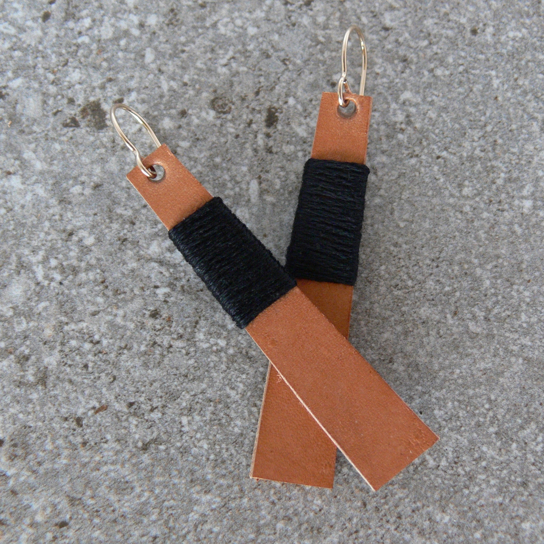 Wrapped Leather Earrings-Black