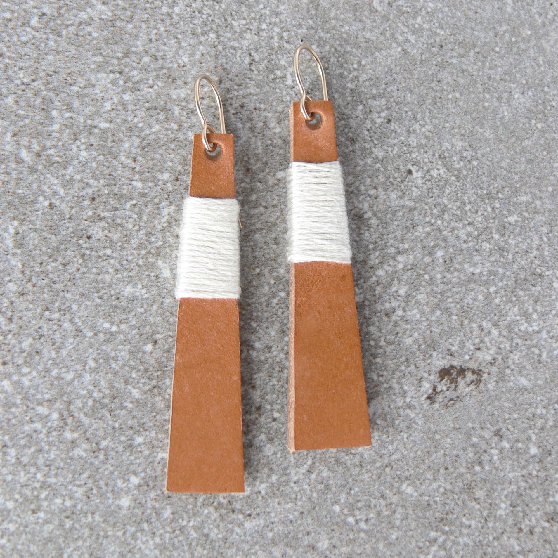 Wrapped Leather Earrings-Ecru
