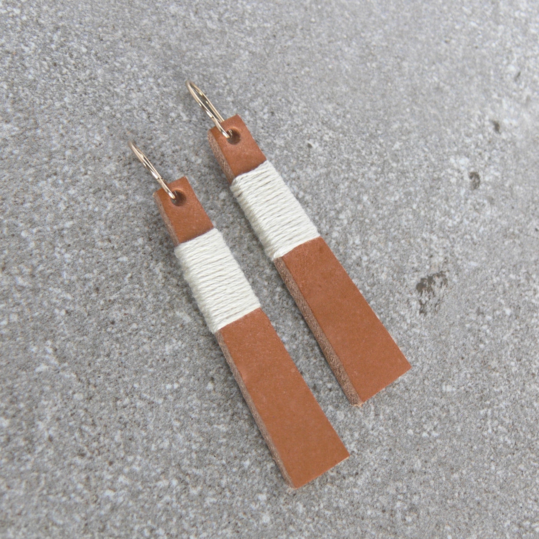 Wrapped Leather Earrings-Ecru