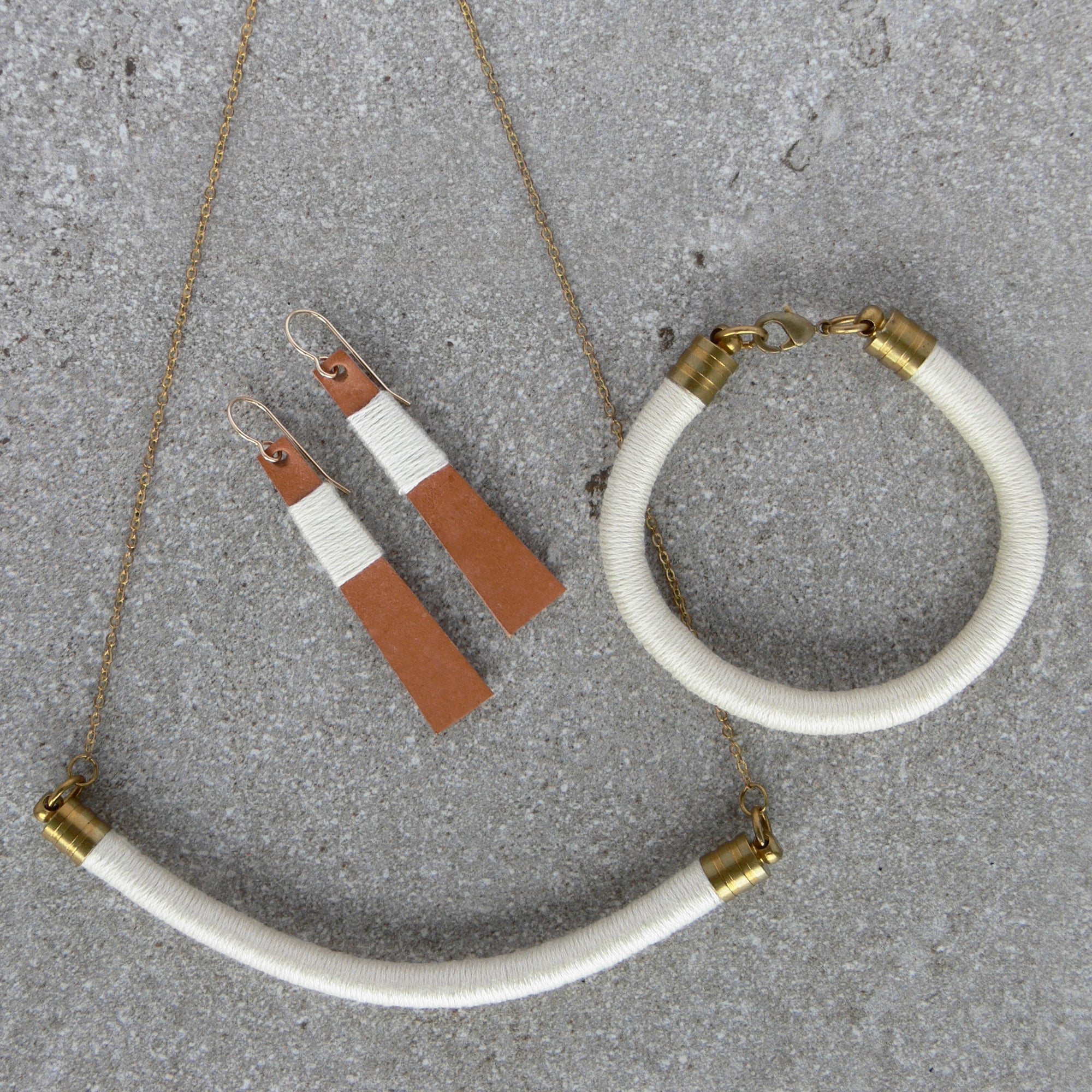 Wrapped Leather Earrings-Ecru