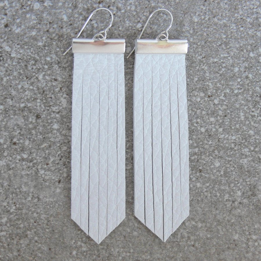 On The Fringe Earrings-White Deerskin