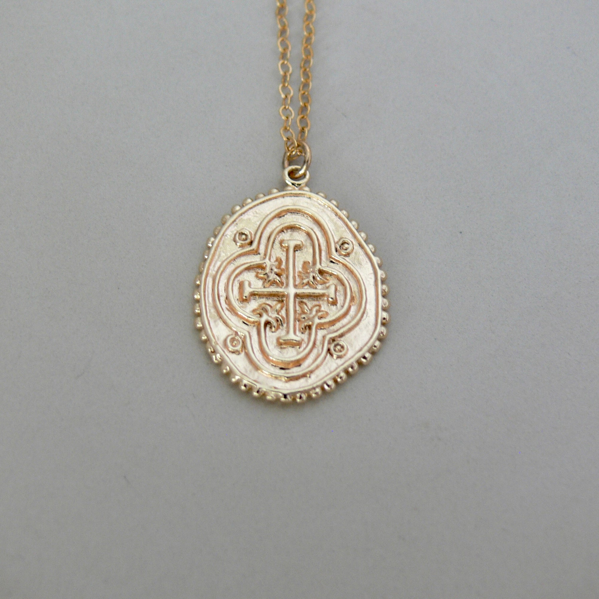 Cross Pendant Necklace Gold Cross Coin Pendant Necklace, Gold Coin Necklace,  Religious Coin Cross Necklace, Gold Coin Medallion Necklace - Etsy