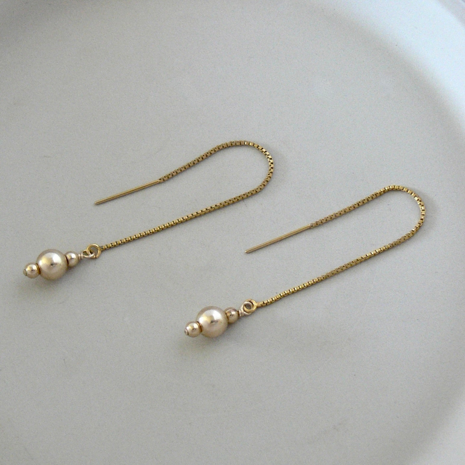 Pearl Bead Chain Threader Earrings